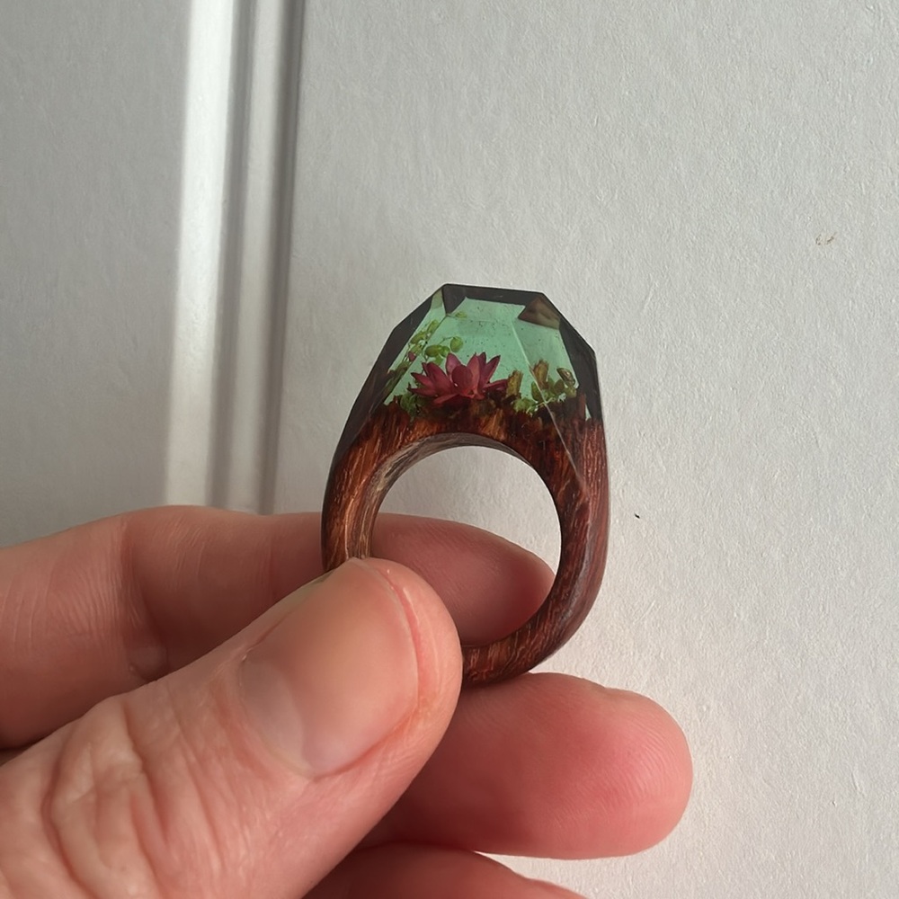 Handcrafted Wooden Ring with Floral Design